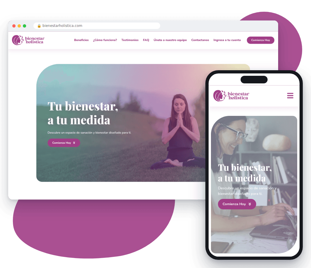 Bienestar Holística screenshots on desktop and mobile